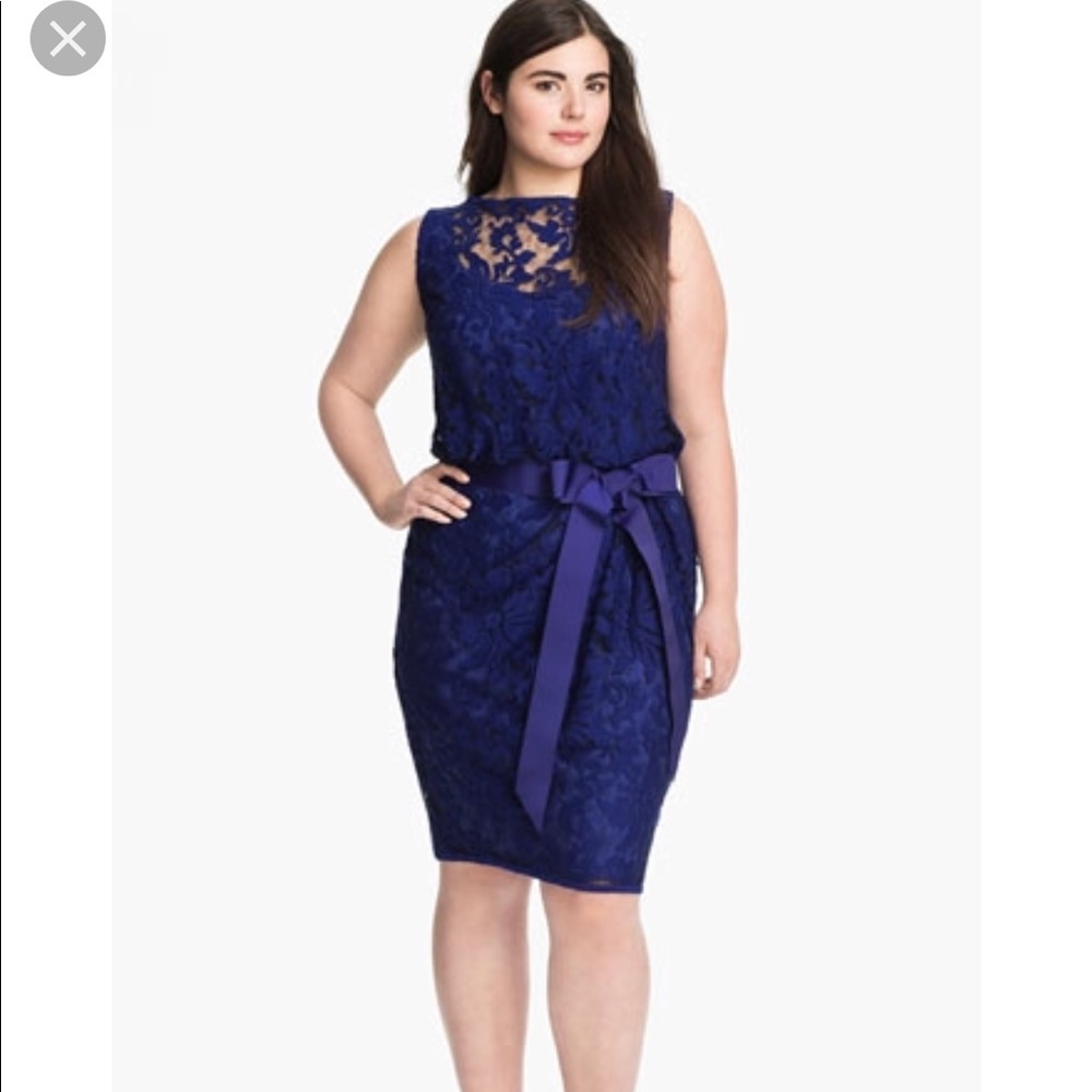 Tadashi Shoji Ribbon Tie Overlay dress Size 14Q